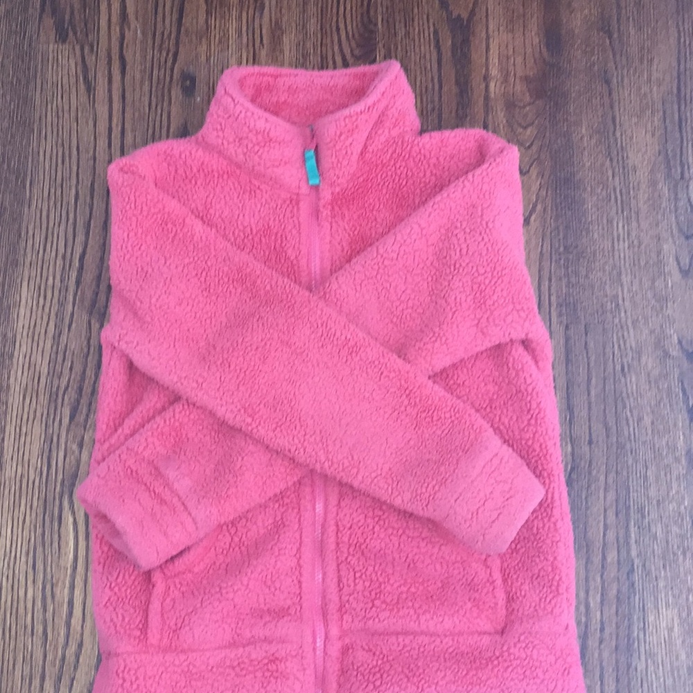 Mini Boden fluffy pink jacket